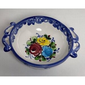 Vintage Porta Hand Painted Vestal Portugal Rose Bowl #558 EUC Yellow red blue